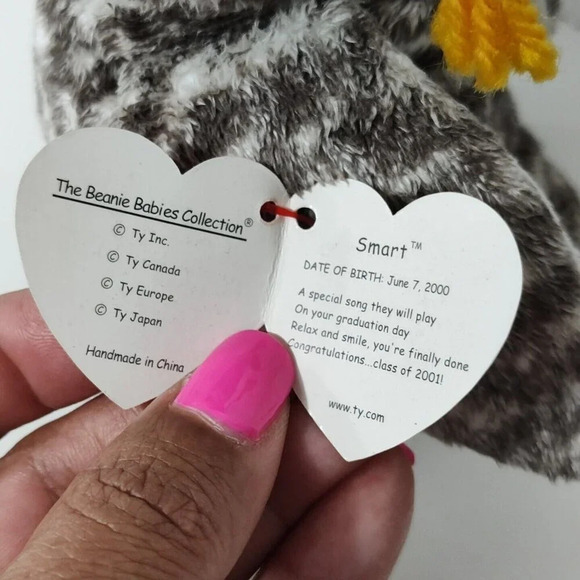 Ty Beanie Babies Smart the Owl Gray Plush Toy with Hang Tag Class of 2001 - Picture 5 of 8